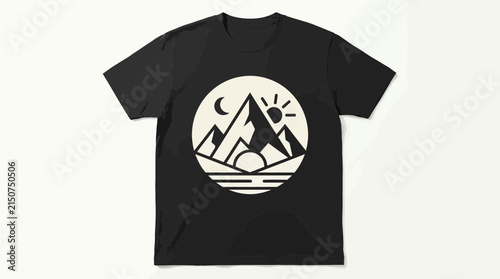 Black t shirt with mountain landscape graphic