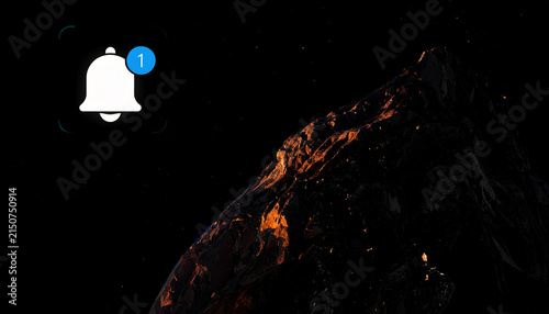 Dramatic Mountain Peak Illuminated by Golden Hour Sunlight Against a Starry Night Sky with Notification Bell Icon