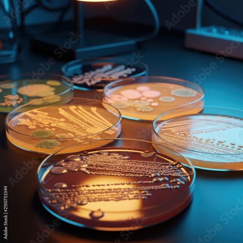 Illuminated Petri Dishes With Bacterial Growth In A Scientific Laboratory Setting