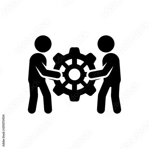 Two People Holding Gear Symbolizing Teamwork Cooperation And Technical Support Vector illustration