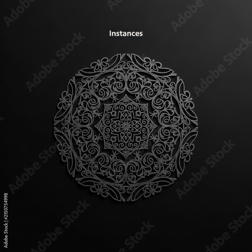 Intricate Silver Filigree Mandala Ornament with Ornamental Lettering on a Dark Textured Background