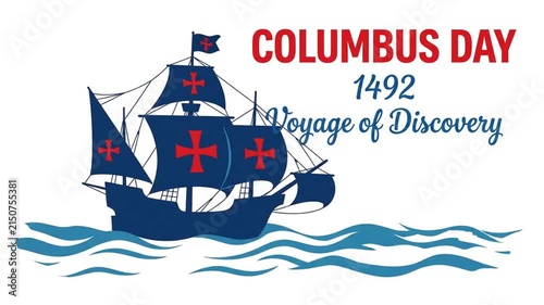 Columbus Day sailing ship graphic for historical voyage celebration