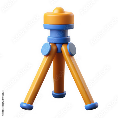 Minimalist Orange and Blue Camera Tripod Stand 3D Cartoon Illustration Asset