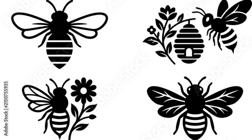 Garden Bee & Beehive Vector Set