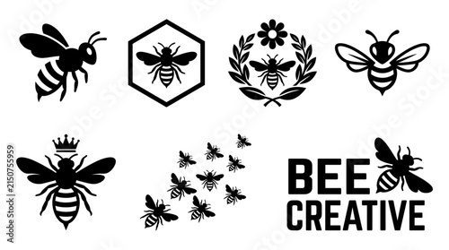 Monochrome Floral & Swarm Honeybee Vector Icons