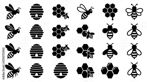 Monochrome Beehive, Honeycomb & Honeybee Graphic Icons