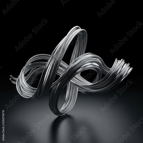 Polished Chrome Ribbons Intertwined in an Abstract Sculptural Form with a Metallic Sheen
