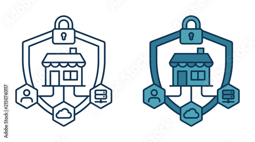 Small Business Security Shield with Lock and Network Icons