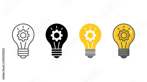 Light bulb icons with gear inside, representing ideas, innovation, and technology