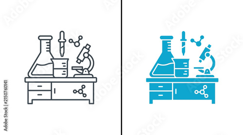 Laboratory Equipment Icons: Science Research, Chemistry, Biology, Medical Study