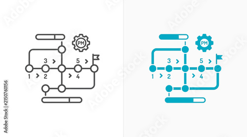 Project Management Workflow Diagram with Task Steps and Progress Bars