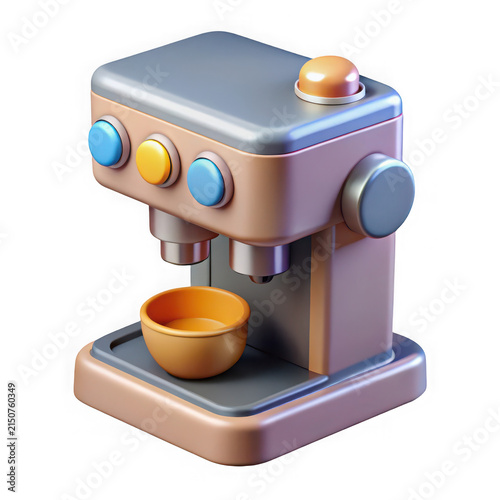 3D Espresso Coffee Machine Icon for Cafe Shop POS System Interface Isolated on White Background
