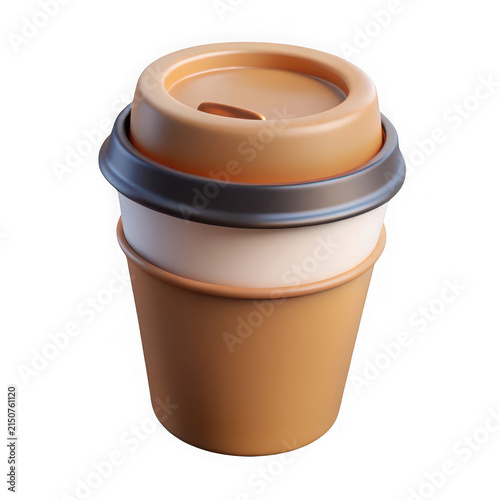Cozy coffee to go stacked disposable cups with lids, isolated on white background