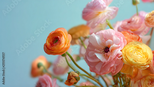 Watercolor floral set showcasing delicate pink and purple spring poppies and ranunculus flowers, ideal for botanical designs, celebrating nature's bloom and fresh garden beauty