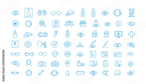 Bild auf Leinwand Set of thin line icons for ophthalmology optometry and eye health care services