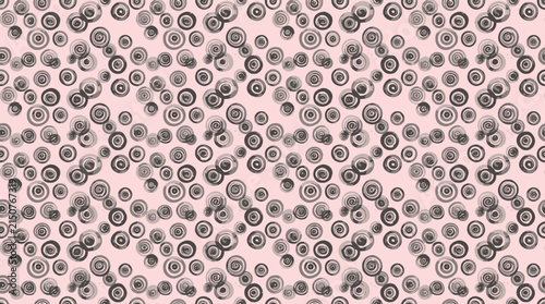Abstract hand painted spiral circle pattern on pink