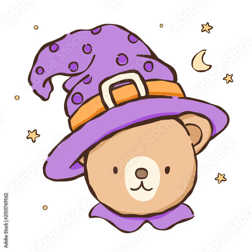 a teddy bear in a witch hat