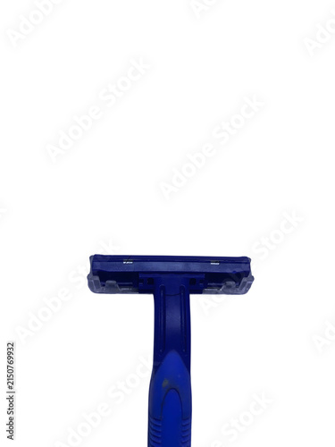 Blue disposable razor isolated on white background for personal grooming and skincare concepts