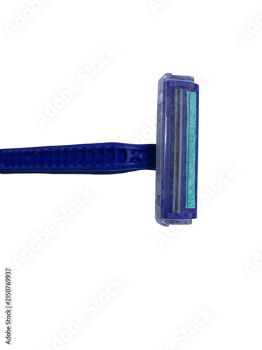 Blue disposable razor isolated on white background for personal grooming and shaving concepts