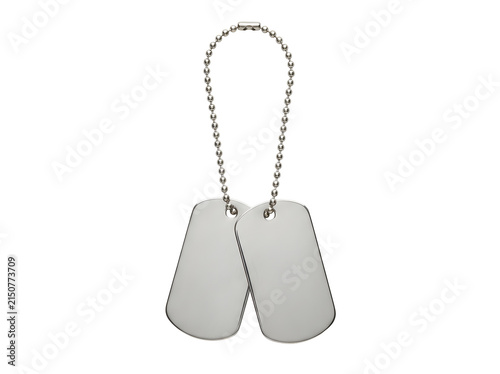 Dog tags blank military silver hanging from metal ball chain, isolated on transparent background