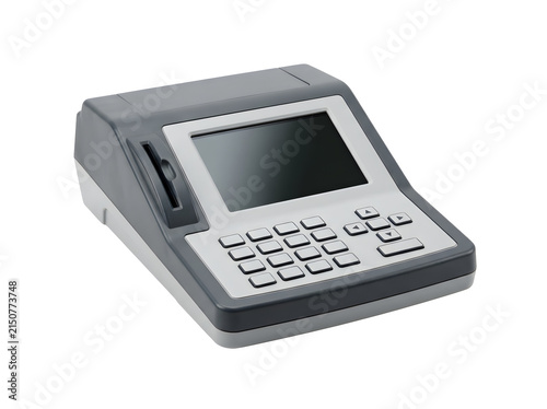 Electronic voting machine generic device with blank screen and numeric keypad, isolated on transparent background
