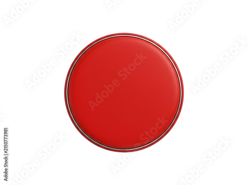Pin button red blank circular glossy 3D with silver metallic rim, isolated on transparent background