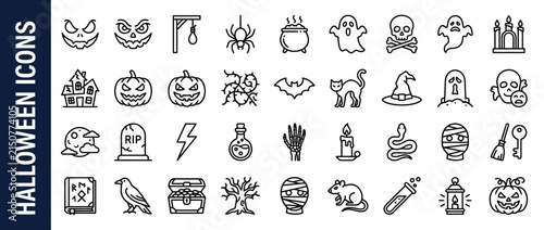 Halloween Spooky Outline Icon Set for Holiday Design