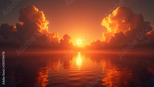 水面に溶ける夕陽