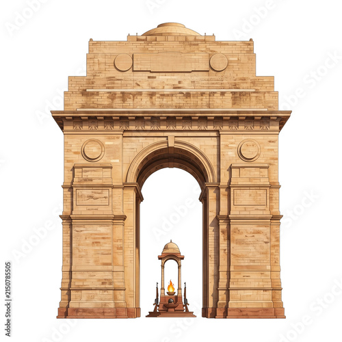 India Gate isolated on white background, iconic war memorial monument in New Delhi, historical architecture and heritage landmark of India