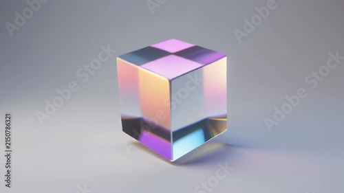 Rotating Iridescent Glass Cube Abstract Motion Graphic