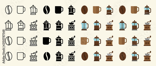 Set of Coffee Themed Vector Icons in Various Styles