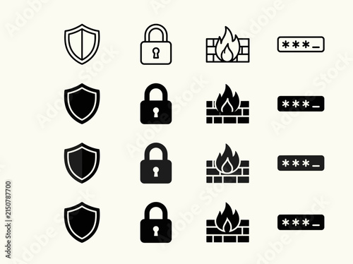 Set of Cybersecurity and Data Protection Flat Vector Icons
