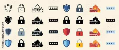 Set of cybersecurity and internet safety icons and symbols
