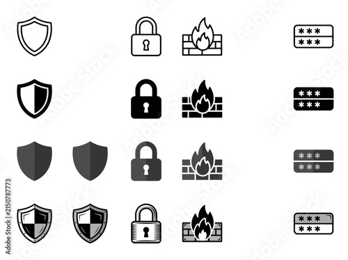 Set of cybersecurity and internet safety icons in various styles