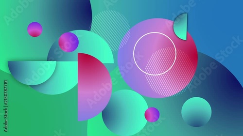 Abstract geometric background with circles gradient shapes and layered paper cut style forms animation