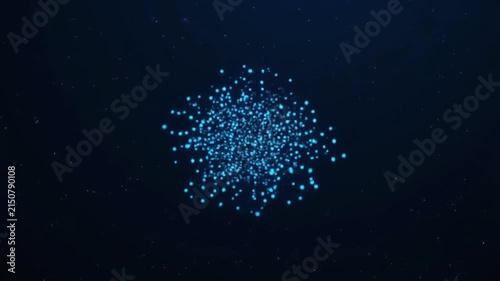 slow formation of glowing particles in dark space animation