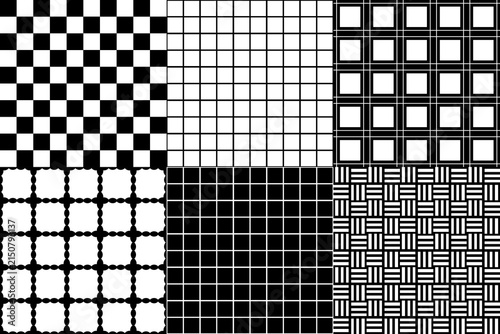 Black and White Geometric Mosaic Grid Pattern with Square Tiles, Seamless Abstract Digital Texture and Modern Vector Wallpaper Background
