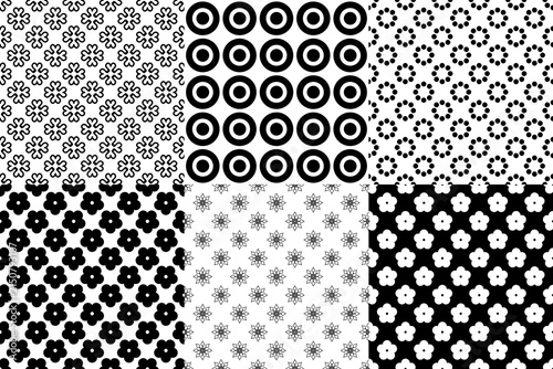 Set of Seamless Geometric Patterns with Black Vector Tiles, Circles, Floral Ornaments, Retro Lace and Decorative Textile Designs for Wallpaper, Fabric and Fashion
