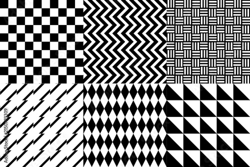 Seamless Black and White Geometric Pattern with Retro Lines, Squares, and Vintage Textile Ornament Design for Wallpaper, Fabric, Tile, and Decorative Print
