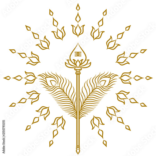 Golden Christmas Tree with Golden Floral Ornaments and Vintage Botanical Wreath Pattern on Elegant Gold Nature Background