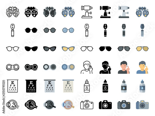 Set of Optometry and Ophthalmology Equipment Flat Icons