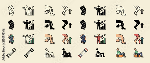 Set of Orthopedic Knee Support and Physical Therapy Icons