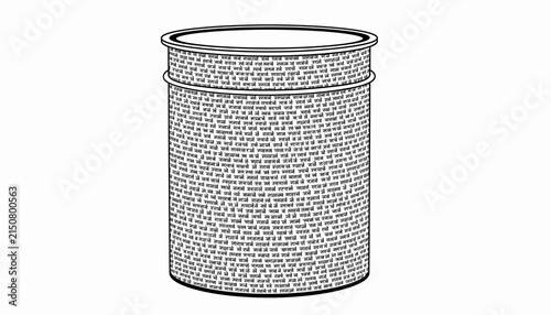 Word Filled Container Jar with Dense Text Pattern.