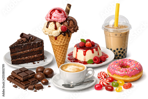 Fruit and chocolate desserts on a table.