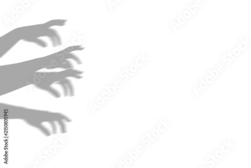 Creepy shadow of multiple hands reaching out from the left side of the frame representing fear and horror isolated on transparent background