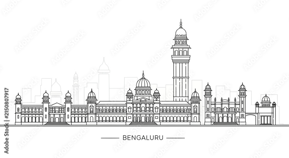 Fototapeta premium Bangalore City Skyline - Architectural Landmark Line Art