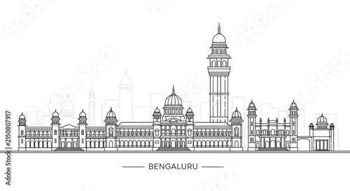 Bangalore City Skyline - Architectural Landmark Line Art