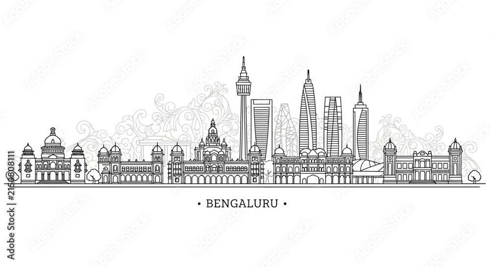 Fototapeta premium Bengaluru Cityscape Skyline Drawing