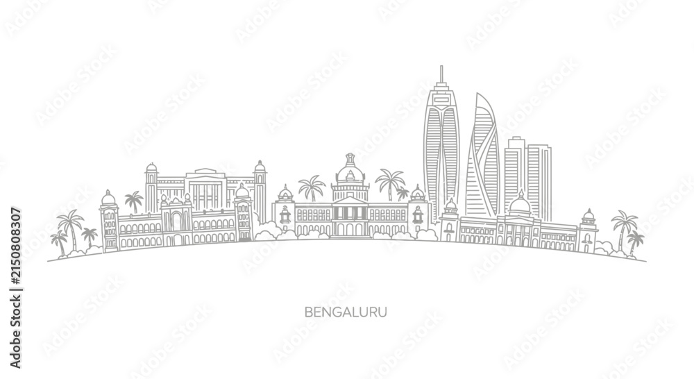 Fototapeta premium Bengaluru Skyline Illustration - Modern and Historic Architecture