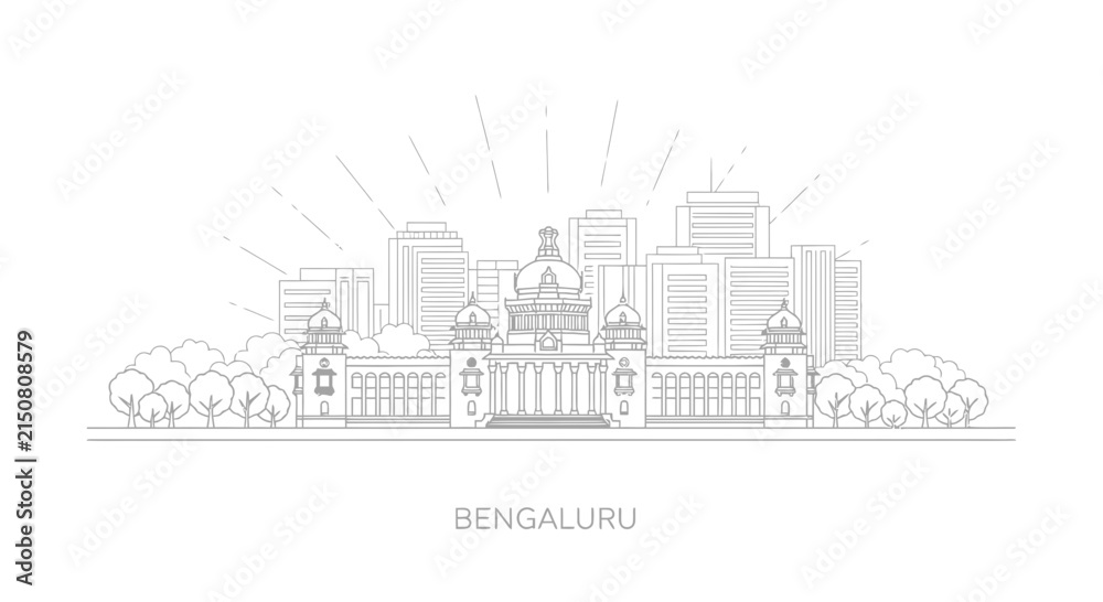 Obraz premium Bengaluru Skyline Outline - Landmark Building with Modern Skyscrapers